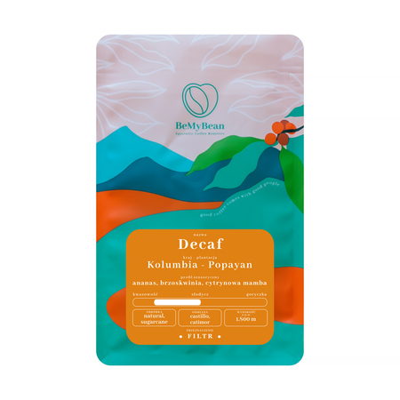 BeMyBean - bezkofeinowa kawa ziarnista Kolumbia Popayan Natural Sugarcane Filter 250 g