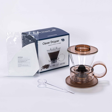 Clever Dripper - Zaparzacz szklany 500ml przezroczysty brązowy - obrazek 3
